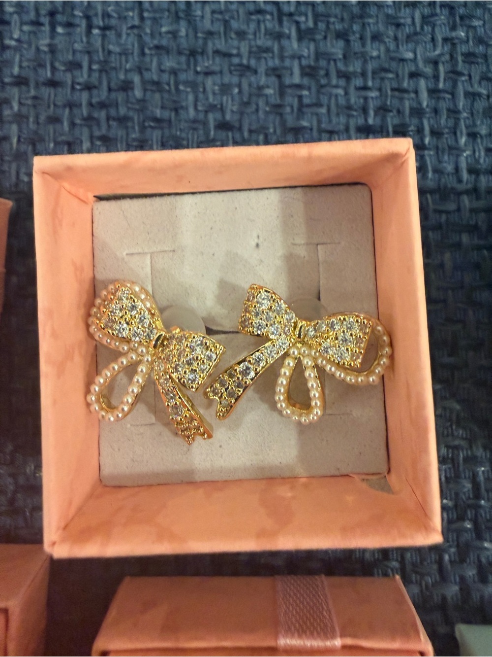 Gold Bow Pearl & Crystal Stud Earrings - Elegant Women's Jewelry